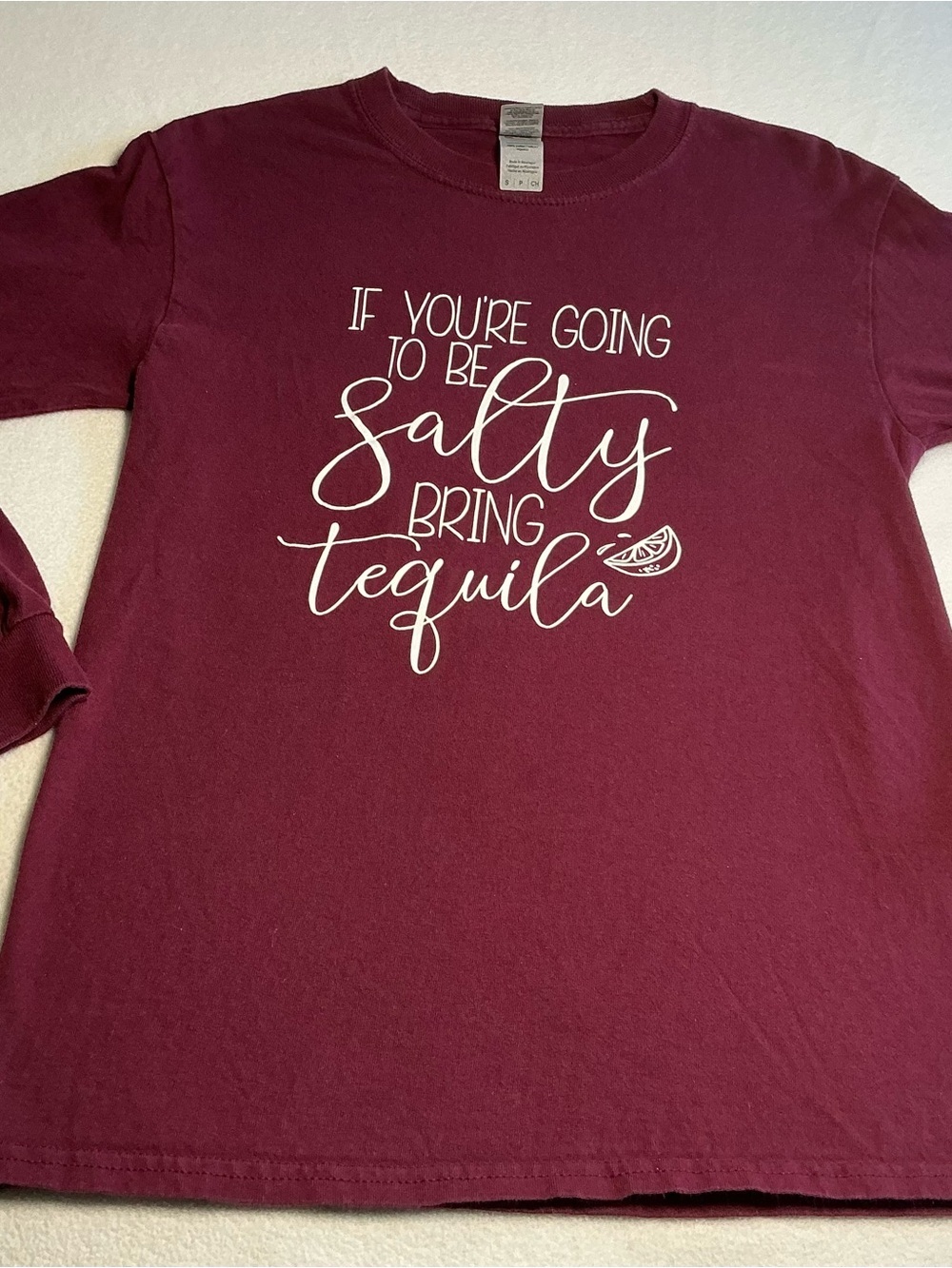 Maroon Long Sleeve funny tequila T-shirt small - Picture 3 of 12